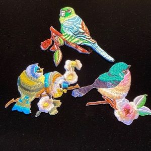 Embroidered Iron on or Sew On Bird on branches Patches.